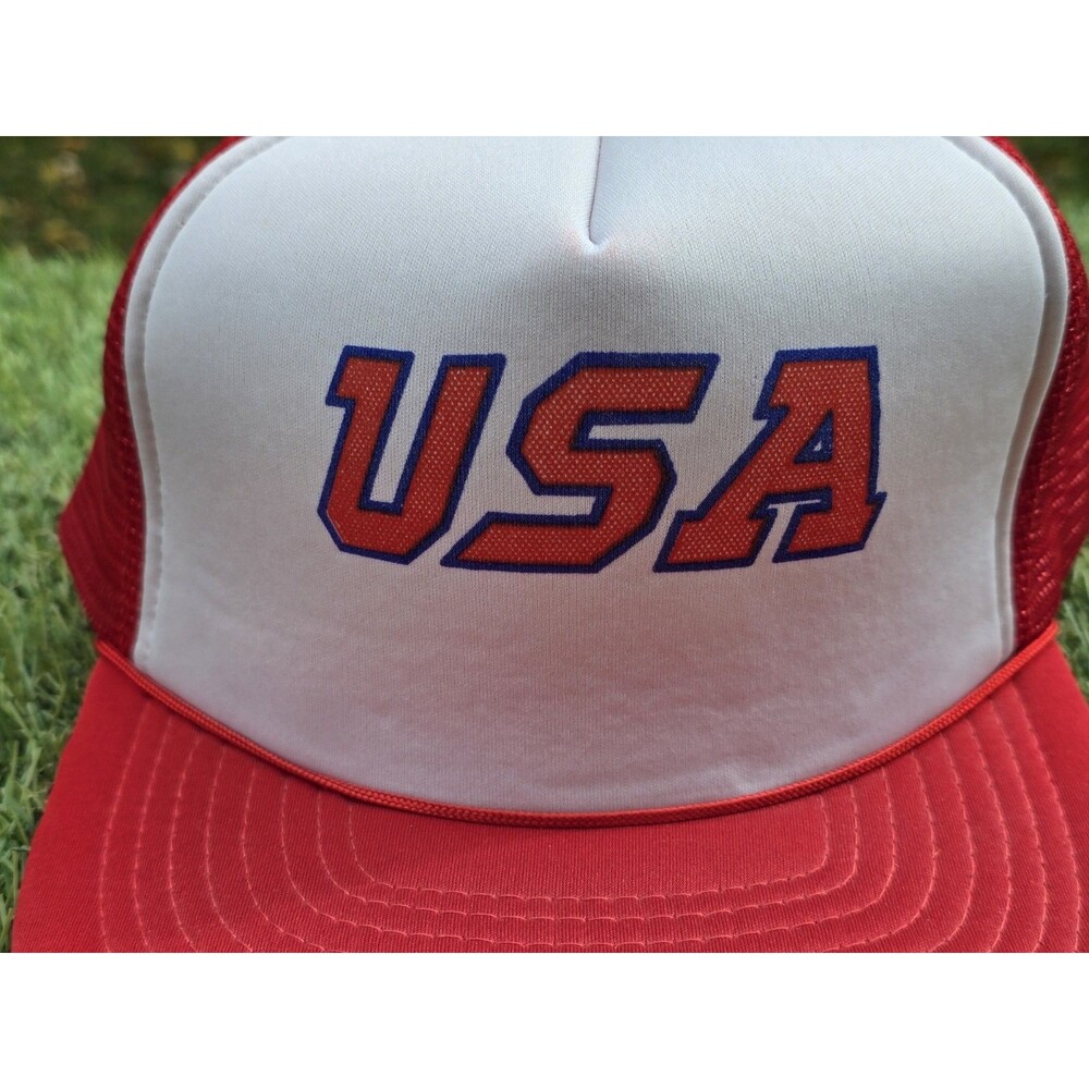 Vintage USA Snapback Trucker Hat Rope Foam New Old Stock Red White - Picture 3 of 13
